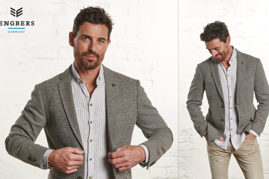 Braun-weiß gestreiftes hemd mit sako