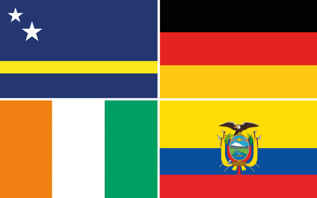 Flaggenbild von vier verschiedenen Ländern.