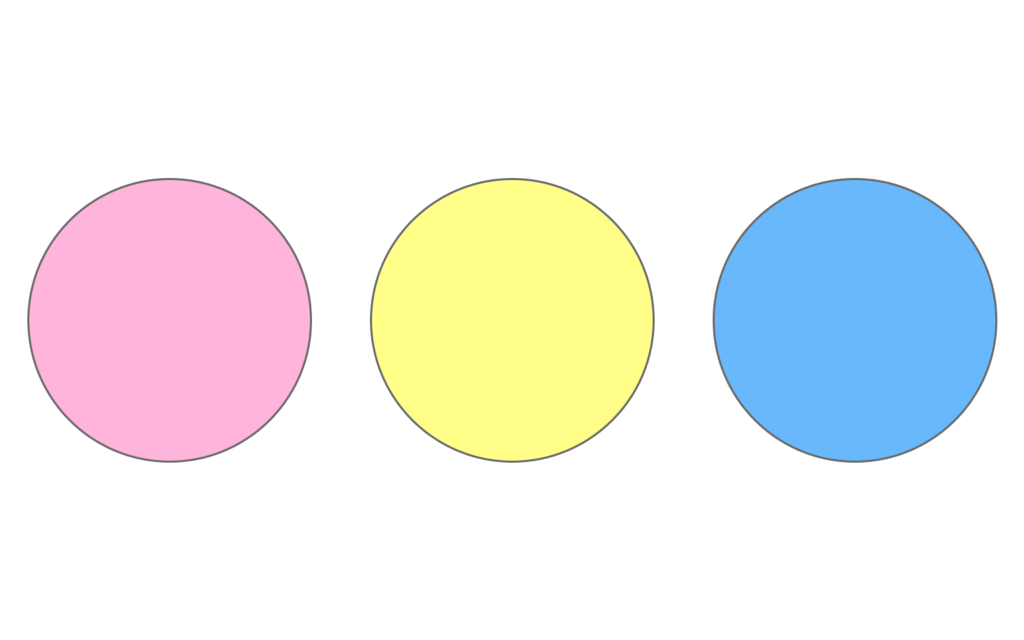 Farbsymbole in pink, gelb und blau